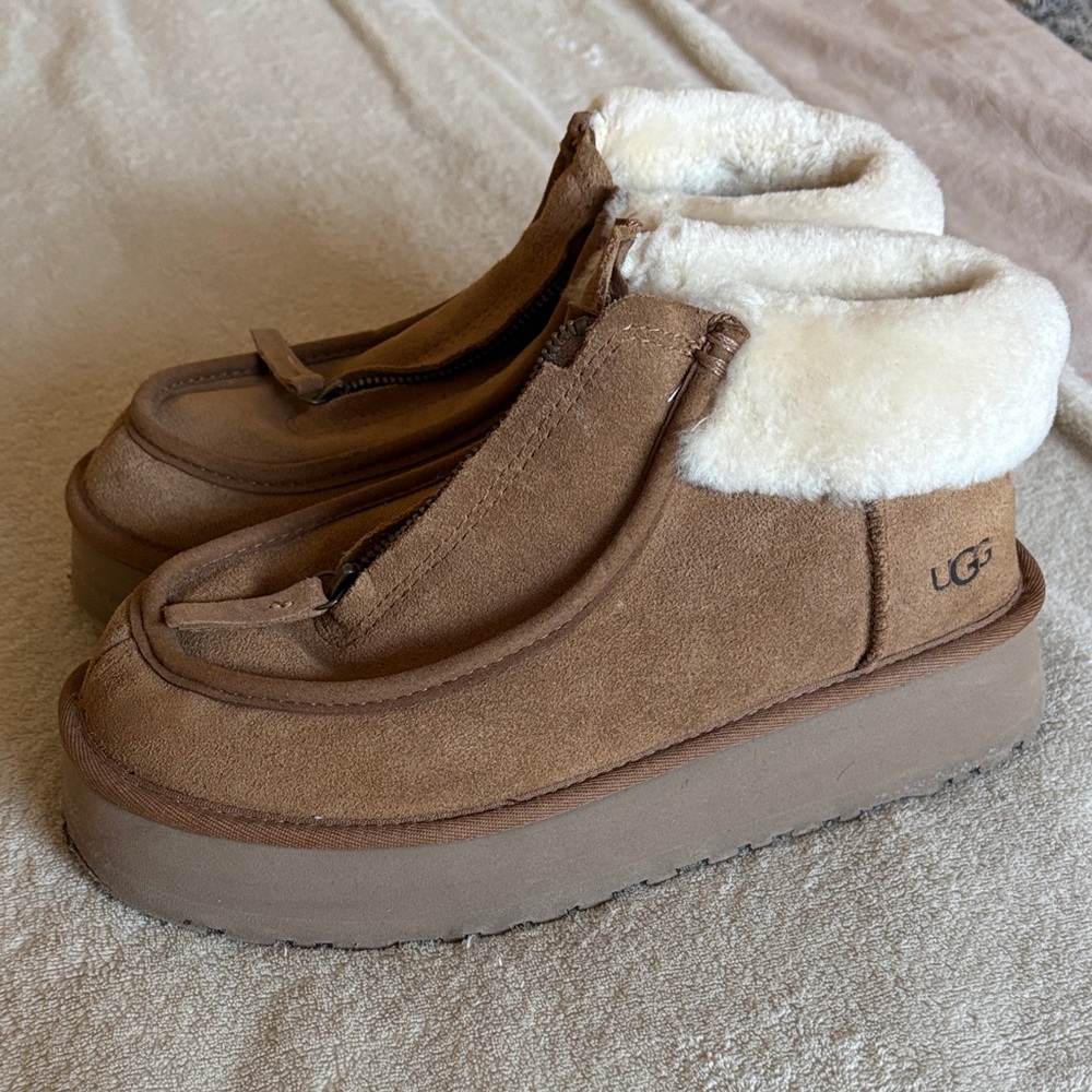 UGG Tan Shearling Lined Platform Shoes